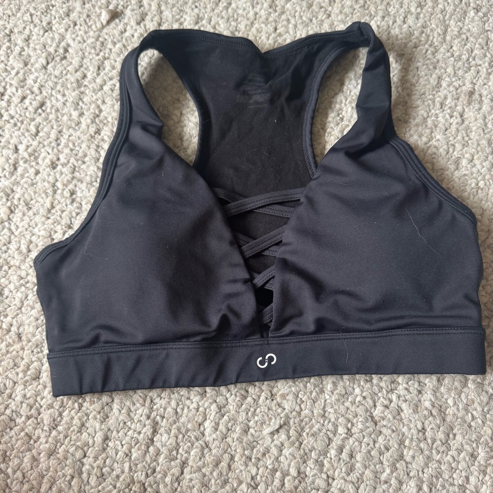 Black Racerback Sports Bra with Ruched Detail